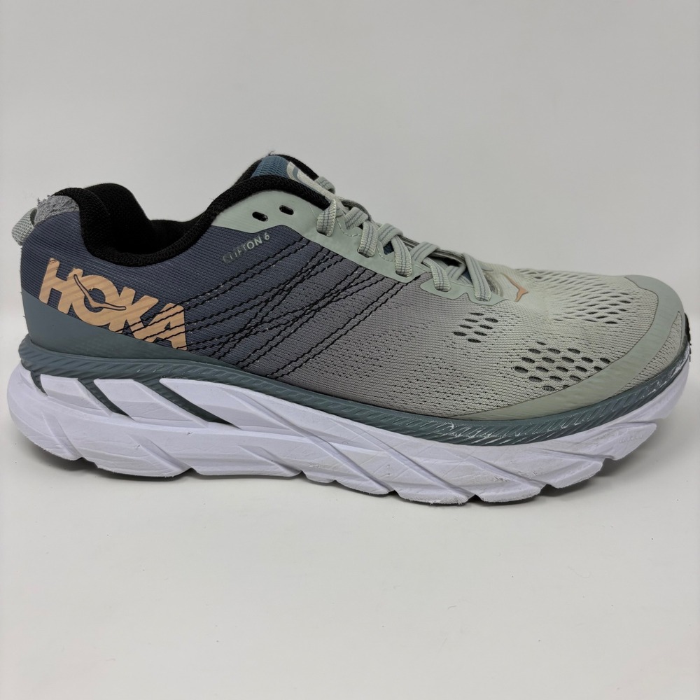 Hoka Clifton 6 Wide Women's Size 7.5 D Grey White Green Running Shoes